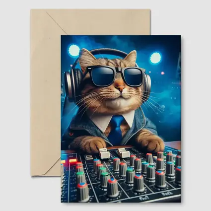 DJ Cat Wearing Sunglasses At Mixing Console