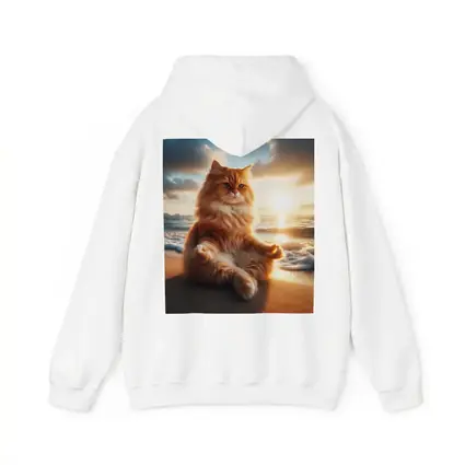 Fluffy Orange Cat Meditating Beach Sunset