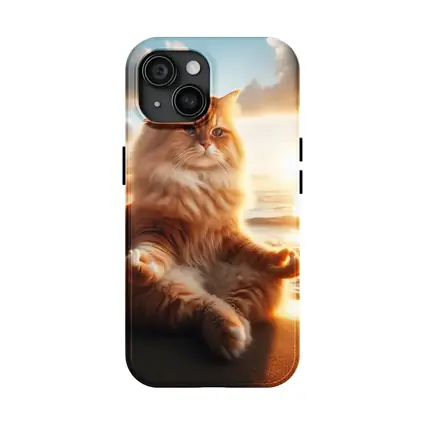Fluffy Orange Cat Meditating Beach Sunset