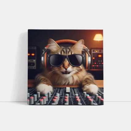 DJ Cat Wearing Sunglasses At Mixing Console