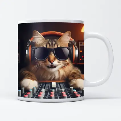 DJ Cat Wearing Sunglasses At Mixing Console