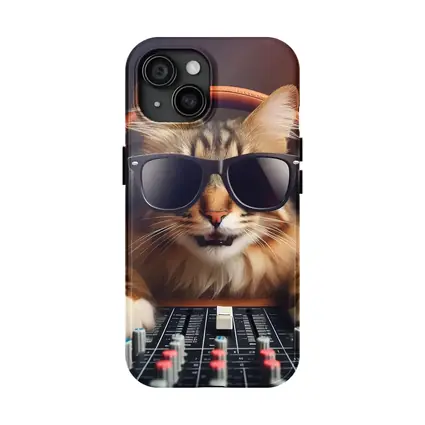 DJ Cat Wearing Sunglasses At Mixing Console