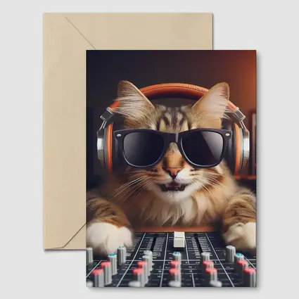 DJ Cat Wearing Sunglasses At Mixing Console