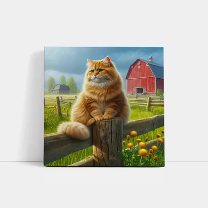 Fluffy Orange Cat on Farm Fence