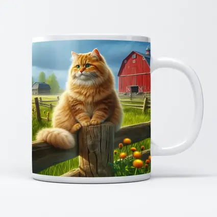 Fluffy Orange Cat on Farm Fence