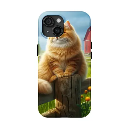 Fluffy Orange Cat on Farm Fence