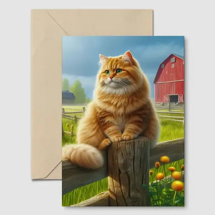 Fluffy Orange Cat on Farm Fence