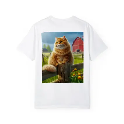 Fluffy Orange Cat on Farm Fence