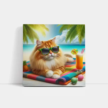 Orange Cat Sunglasses Relaxing Tropical Beach