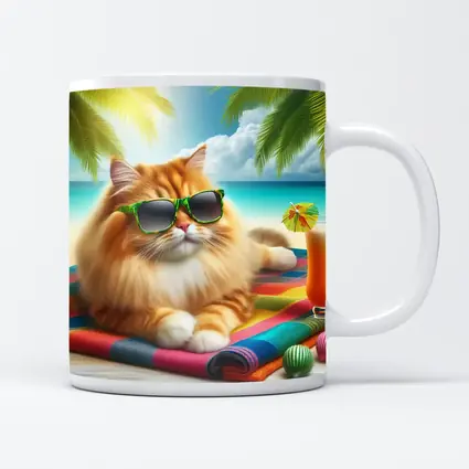 Orange Cat Sunglasses Relaxing Tropical Beach