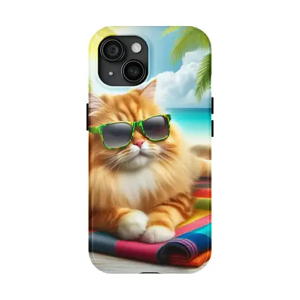 Orange Cat Sunglasses Relaxing Tropical Beach
