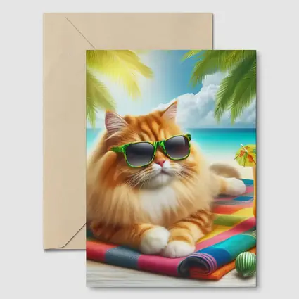 Orange Cat Sunglasses Relaxing Tropical Beach