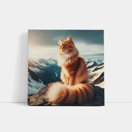 Orange Norwegian Forest Cat Snowy Mountain Summit
