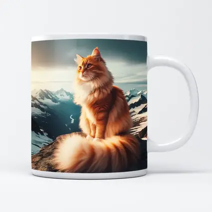 Orange Norwegian Forest Cat Snowy Mountain Summit