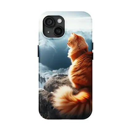 Orange Cat Sitting on Snowy Mountain Peak