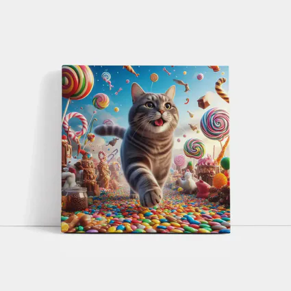 Gray Tabby Cat Running Through Candy Land