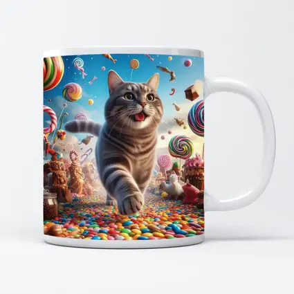 Gray Tabby Cat Running Through Candy Land