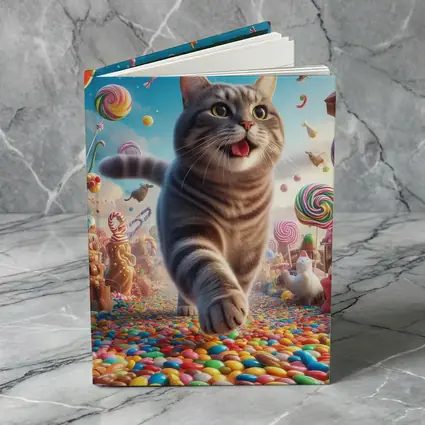 Gray Tabby Cat Running Through Candy Land