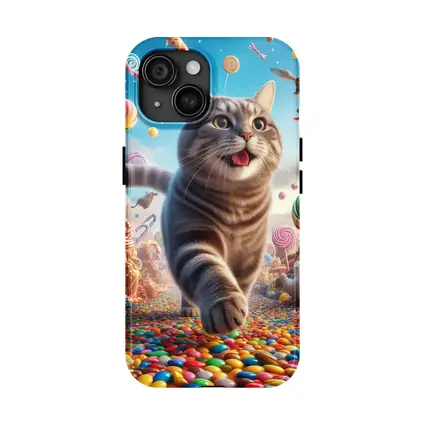 Gray Tabby Cat Running Through Candy Land
