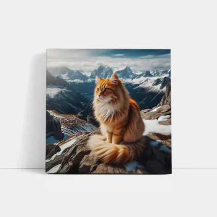 Orange Long Hair Cat Snowy Mountain Summit