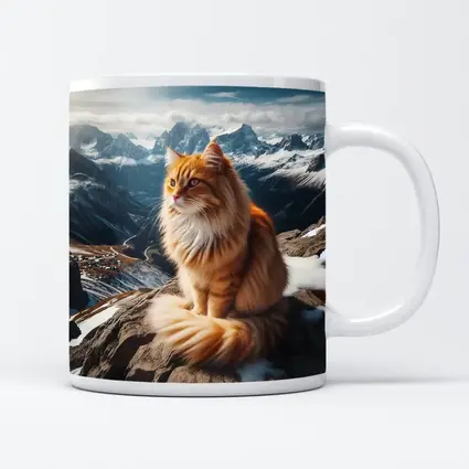Orange Long Hair Cat Snowy Mountain Summit