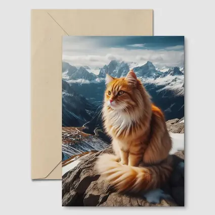 Orange Long Hair Cat Snowy Mountain Summit