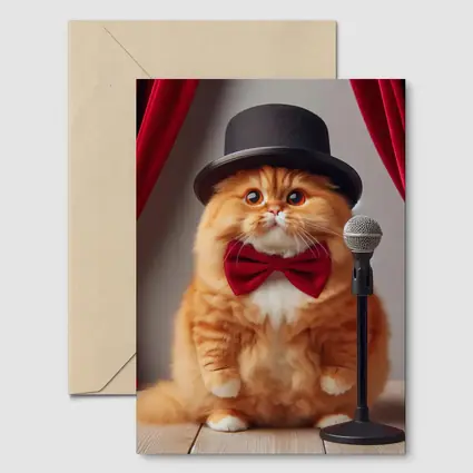 Orange Cat Top Hat Bow Tie Stage