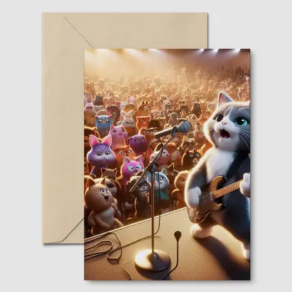 Cartoon Cat Guitarist Performing Live Concert Stage
