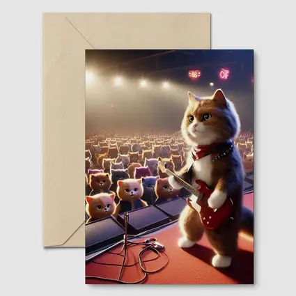 Cat Guitarist Rocking Concert Stage Crowd