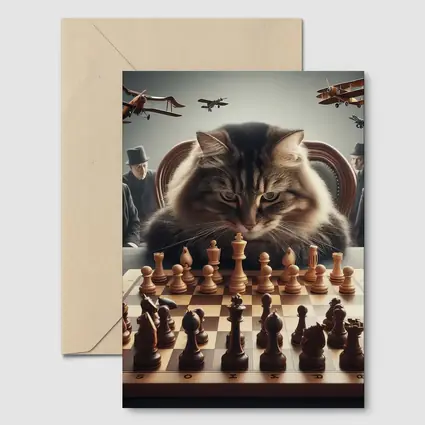 Serious Cat Playing Chess With Men