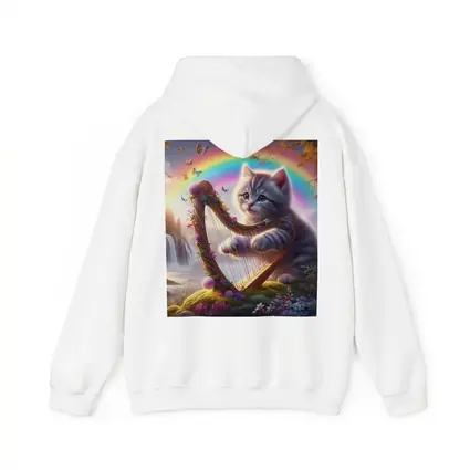 Gray Kitten Playing Harp Rainbow Fantasy
