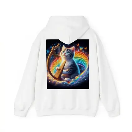 Kitten Playing Harp Rainbow Butterflies Fantasy