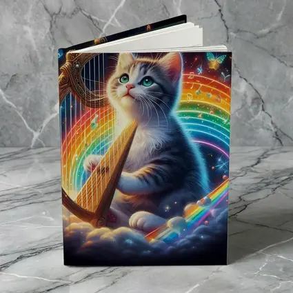 Kitten Playing Harp Rainbow Butterflies Fantasy