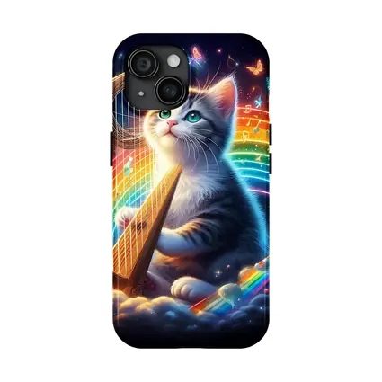 Kitten Playing Harp Rainbow Butterflies Fantasy