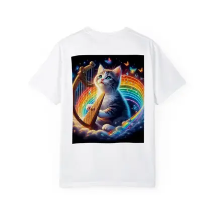 Kitten Playing Harp Rainbow Butterflies Fantasy