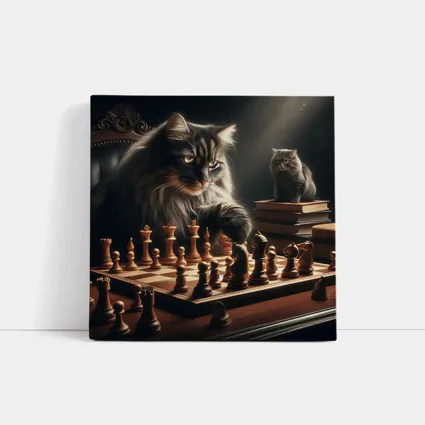 Long Hair Cats Playing Chess Dark Room