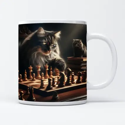 Long Hair Cats Playing Chess Dark Room