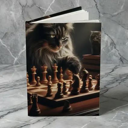 Long Hair Cats Playing Chess Dark Room