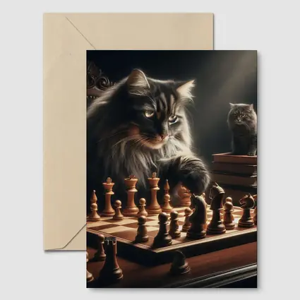 Long Hair Cats Playing Chess Dark Room