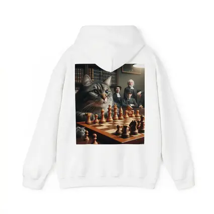Tabby Cat Playing Chess in Library