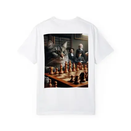 Tabby Cat Playing Chess in Library