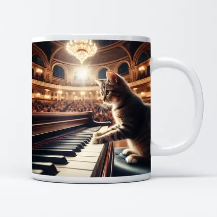 Tabby Cat Playing Grand Piano Concert Hall