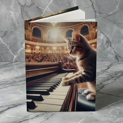Tabby Cat Playing Grand Piano Concert Hall
