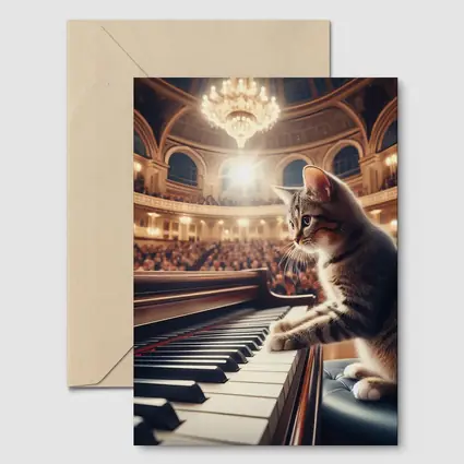 Tabby Cat Playing Grand Piano Concert Hall