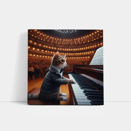Cat in Tuxedo Playing Grand Piano Concert