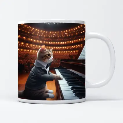 Cat in Tuxedo Playing Grand Piano Concert