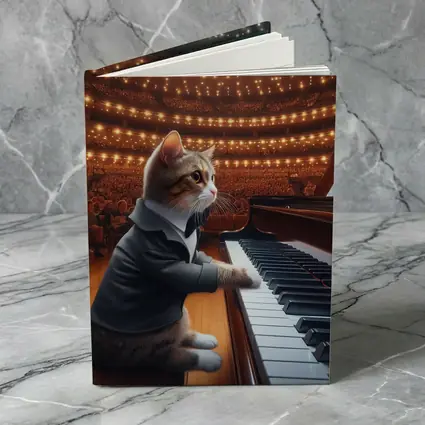 Cat in Tuxedo Playing Grand Piano Concert