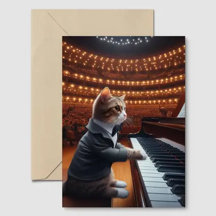 Cat in Tuxedo Playing Grand Piano Concert