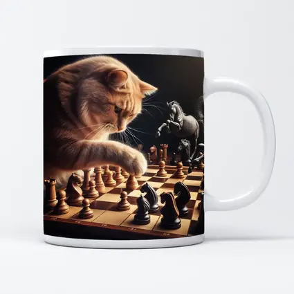 Orange Cat Playing Chess Dark Background
