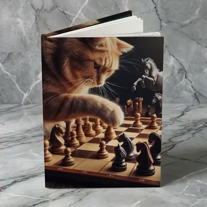 Orange Cat Playing Chess Dark Background